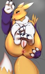 absurd_res anthro anus ass bandai_namco blush canid canine digimon digimon_(species) female fox furry genitals hi_res mammal presenting presenting_pussy pussy renamon solo solo_female spread_anus spread_butt spreading waynekan