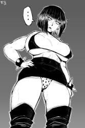 big_breasts freckles looking_at_viewer original thick_thighs tomboy_sama viewed_from_below