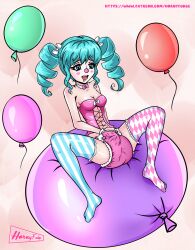 blue_hair claire_(claireclown7) clown clown_girl clown_makeup clown_nose commission diaper diaper_fetish female full_body hand_in_diaper hornyfudge human masturbation original original_character self_upload solo stockings