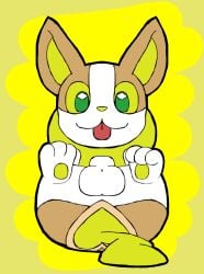 3_toes animal_genitalia balls digital_media_(artwork) feet feral generation_8_pokemon genitals hi_res looking_at_viewer male nintendo pawpads paws pokemon pokemon_(species) quadruped secretsableye sheath simple_background smile solo tail toes tongue tongue_out white_body yamper