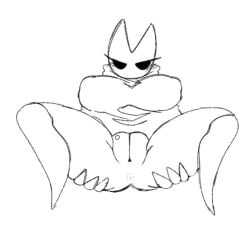 1girls 2022 anus ass big_breasts bottomless breasts clothed clothing female female_only half-closed_eyes hollow_knight hornet_(hollow_knight) humanoid innie_pussy looking_at_viewer monochrome osakana2gou partially_clothed plump_labia pussy sitting sketch solo spread_legs team_cherry