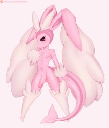 1boy alternate_color anthro balls eeveelution generation_1_pokemon generation_4_pokemon genitals gomi-cake hi_res humanoid_genitalia humanoid_penis looking_at_viewer lopunny male male_lopunny male_only male_vaporeon nintendo penis pink_body pink_eyes pokemon pokemon_(species) shiny_pokemon simple_background solo tail thick_tail vaporeon vaporunny white_background