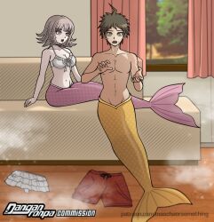 1boy 1girls bikini bikini_top bottomless breasts commission couch danganronpa danganronpa_2:_goodbye_despair danganronpa_s:_ultimate_summer_camp embarrassed female hinata_hajime hotel male maryorsomething merfolk mermaid mermaid_girl mermaid_tail mermaid_transformation merman merman_transformation nanami_chiaki patreon_url post_transformation shocked shocked_expression straight_hair swimsuit_removed url