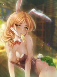 1girls 6yoshi9 alex_(minecraft) big_breasts breasts bunny_ears bunny_girl bunny_tail bunnysuit clothed clothed_female embarrassed female green_eyes light-skinned_female light_skin looking_at_viewer minecraft orange_hair thick_thighs