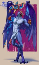 abs anthro avian beak big_penis chaos_(warhammer) daemon_of_tzeentch genitals hi_res male multi_eye oraelian_the_scryer penis solo solo_male speccychicken staff talons warhammer_(franchise)