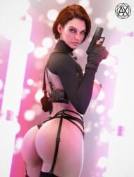 1girls 3d ass axfx3d big_breasts capcom exposed_breasts exposed_nipples functionally_nude hoop_earrings jill_valentine jill_valentine_(sasha_zotova) nipples pinup resident_evil tagme thighhighs