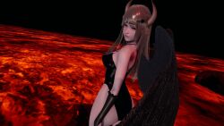 3d 3dcg dark_hair demon demon_girl honey_select honey_select_2 horn horns kazuki-chan model original_character posing purple_skin red_eyes swimsuit wings young younger_female