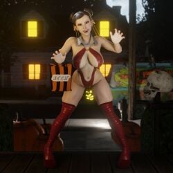 1girls 3d asian big_breasts capcom chun-li cosplay female female_only halloween solo street_fighter street_fighter_6 tagme vampirella vampirella_(cosplay)