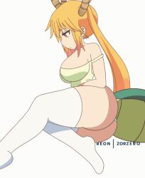 1girls 2d 2d_animation animated ass big_breasts blonde_hair dragon_girl dragon_horns dragon_tail female_only light-skinned_female miss_kobayashi's_dragon_maid monster_girl tagme thighhighs tohru_(dragon_maid) twintails zorzero