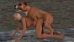 3d blonde_hair blue_eyes canine doggy_style dominant_male hannah_palmer hardcore jollybizz naked nude pain submissive_female vaginal_penetration zoophilia