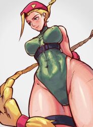 1girls before_sex beret blonde_hair blue_eyes boobs bubene cammy_white cute_face female leotard long_hair long_legs pussy smile street_fighter tight_clothing wanting_sex