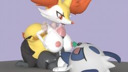 absol animated anthro anthro_on_anthro balls big_balls big_breasts big_penis braixen breast_play breasts duo erection fan_character female generation_3_pokemon generation_6_pokemon genitals humanoid_genitalia hybrid kneeling licking licking_penis lying male male/female meowchan nintendo nipples on_back paizuri pancham pansol penis penis_lick pokemon pokemon_(species) purple_background sex simple_background tip_lick titfuck titjob