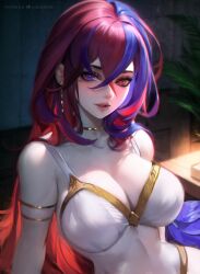 1girls alear_(female)_(fire_emblem) alear_(fire_emblem) bangs blue_eyes blue_hair breasts choker cinderone cleavage crossed_bangs earrings female female female_only fire_emblem fire_emblem_engage hair_between_eyes heterochromia highres jewelry large_breasts lips long_hair looking_at_viewer multicolored_hair nintendo red_eyes red_hair solo split-color_hair very_long_hair