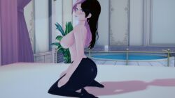 1girls bed bedroom black_legwear breasts breasts breasts breasts_out brown_eyes brown_hair female female_focus female_only finiteanim heterochromia looking_at_viewer neo_(rwby) on_bed pink_eyes pink_hair rwby topless topless_female