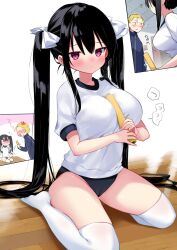 1boy big_breasts female gym_shorts gym_uniform kurimochi_chizuru original original_character schoolboy schoolgirl sexually_suggestive suggestive