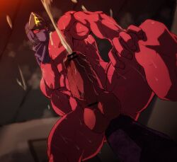 balls bara big_balls big_penis boner cum dildo dildo_in_ass dokichi erection low-angle_view male male_only manji_(tentai_senshi_sunred) mouth_mask muscles muscular musk ninja nude orgasm penis solo solo_male spread_legs sweaty tentai_senshi_sunred