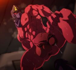 balls bara big_balls big_penis dildo dokichi low-angle_view male male_only manji_(tentai_senshi_sunred) mouth_mask muscles muscular musk ninja nude penis precum solo solo_male spread_legs sweaty tentai_senshi_sunred