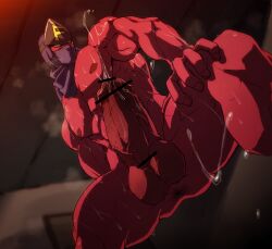 balls bara big_balls big_penis boner dokichi erection low-angle_view male male_only manji_(tentai_senshi_sunred) mouth_mask muscles muscular musk ninja nude penis precum solo solo_male spread_legs sweaty tentai_senshi_sunred