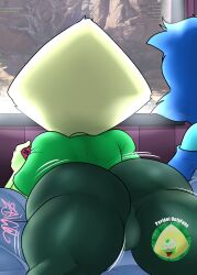 bed big_ass gaming gaming_controller gem_(species) lapis_lazuli_(steven_universe) monster_hunter_world peridot_(steven_universe) questionable steven_universe thick_thighs zaicomaster14