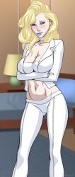 arms_crossed_under_breasts big_breasts blonde_hair blue_eyes breasts cleavage emma_frost female female_only marvel marvel_comics navel nipple_bulge nipples oni_(artist) rogue-like:evolution_(game) white_queen x-men