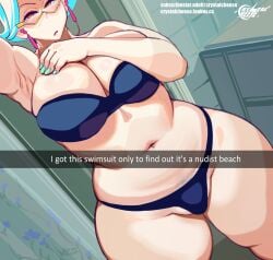 1girls big_breasts blue_hair breasts caption cellulite clothing crystalcheese female female_only glasses looking_at_viewer milf mother original painted_nails selfie slightly_chubby snapchat solo sumuzu_(crystalcheese) swimsuit thick_thighs thunder_thighs two_piece_swimsuit wide_hips yellow_eyes