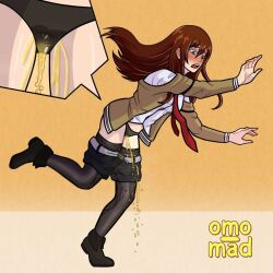 1girls black_panties brown_hair female female_only have_to_pee makise_kurisu omo_mad omorashi panties pants_down peeing peeing_self solo steins;gate tripping urine urine_pool urine_stream wet_panties wetting wetting_self