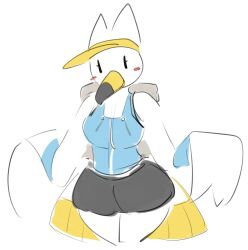 anthro anthrofied avian beak blush breasts clothed clothing elpatrixf female nintendo pokémon_(species) pokemon solo tagme thick_thighs wingull