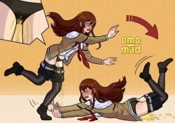 1girls ass black_panties brown_hair female female_only have_to_pee makise_kurisu omo_mad omorashi panties pants_down pee_on_floor peeing peeing_self solo steins;gate tripping urine urine_on_ground urine_pool urine_stream wet_panties wetting wetting_self