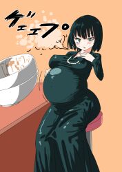 1girls belly big_belly bloated bloated_belly blush bowl breasts burp burping empty_bowls erect_nipples female fubuki_(one-punch_man) hand_on_belly kaiga_beast1123 nipple_bulge one-punch_man stuffed_belly stuffing table