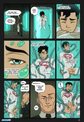 clone clones comic conner_kent dc_comics dcamu dcuaom experiment laboratory lex_luthor mechanical_tentacles page_1 penis person_in_a_container reign_of_the_supermen restrained suiton superboy superboy_(conner_kent) superboy_(dcamu) superman_(series) tentacle tentacle_on_male yaoi