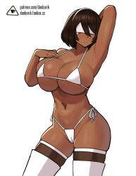 1girls android android_girl bikini black_hair blindfold breasts brown_skin dark-skinned_female dark_skin donburikazoku female hips huge_breasts nier nier:_automata short_hair thick_thighs thighs wide_hips yorha_2p