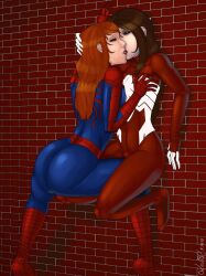 2girls ass big_ass curvy curvy_female fat_ass female female/female female_only french_kiss french_kissing jessica_drew jessica_drew_(ultimate_marvel) kissing lesbian_kiss lexikimble marvel marvel_comics mary_jane_watson passionate passionate_kiss red_hair skottichan spider-woman straight_hair superheroine tight_clothing tongue tongue_kiss ultimate_marvel ultimate_spider-man wide_hips yuri