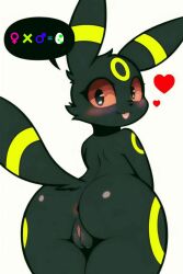 1girls anthro anus ass black_body black_fur chicboy female fur furry heart pokémon_(species) pokemon pussy red_eyes simple_background tail umbreon white_background