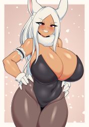 1girls breasts brown_skin bunny_ears bunny_girl bunnysuit dark-skinned_female dark_skin female gloves highleg_leotard hips huge_breasts latex leotard long_hair massive_breasts miruko my_hero_academia red_eyes rumi_usagiyama shiny_clothes smile solo solo_female tailzkim thick_thighs thighs tight_clothing white_hair wide_hips