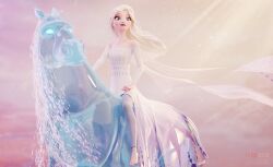 3d blonde_hair disney disney_princess elsa_(frozen) female fireboxstudio frozen_(film) frozen_2 horse horseback_riding untied_hair water_spirit_(frozen)