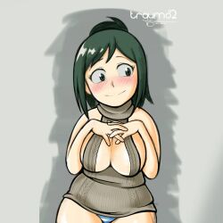 1girls blush cleavage inko_midoriya midoriya_inko milf my_hero_academia solo striped_panties traum82 virgin_killer_sweater