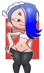 clothed clothing female nintendo octoling one_eye_obstructed shiver_(splatoon) simple_background small_breasts solo solo_female splatoon splatoon_3 tagme tight_clothing vilepluff wide_hips