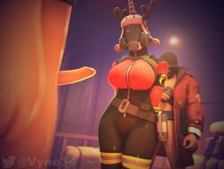 3d before_sex belt belt_buckle big_ass big_breasts boots clothed fempyro gas_mask hands_behind_back latex latex_gloves latex_suit scout_(team_fortress_2) small_penis soldier_(team_fortress_2) source_filmmaker team_fortress_2 thick_thighs thighhighs vyne wide_hips