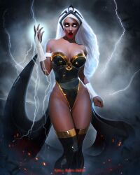 1girls ahe_gao dark-skinned_female dark_skin electricity female female_only fully_clothed kirill_repin lightning lightning_bolt marvel marvel_comics no_pupils ororo_munroe revealing_clothes solo storm storm_(x-men) tagme tiara tongue tongue_out white_eyes white_hair x-men