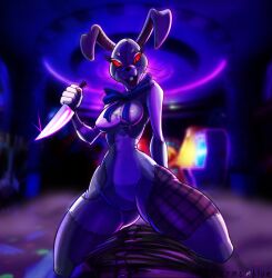 blue-moonarms bunny_ears bunny_girl bunnysuit dubious_consent five_nights_at_freddy's five_nights_at_freddy's:_security_breach imminent_rape imminent_sex knife noncon nonconsensual pov pov_eye_contact straddling straight threatening unseen_male_face vanny vanny_(fnaf)