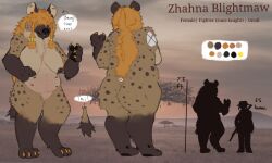 2022 anthro areola ass big_breasts big_butt breasts chubby_female digital_media_(artwork) faunbrosia female genitals gnoll hyena inverted_nipples mammal model_sheet nipples nude nude_female overweight overweight_female pawpads pussy slightly_chubby solo spotted_hyena zhahna_blightmaw_(faunbrosia)