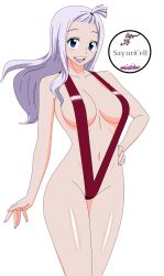 big_breasts blue_eyes cute fairy_tail front_ponytail hand_on_hip hourglass_figure mirajane_strauss red_swimsuit sayuricell smile string_bikini teenager voluptuous voluptuous_female white_hair white_skin