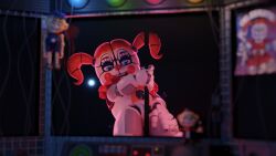 3d 3d_(artwork) baby_(fnafsl) blender blender_(software) blue_eyes canon_appearance circus_baby circus_baby_(fnaf) circus_baby_(original) eyes_half_open female five_nights_at_freddy's five_nights_at_freddy's:_sister_location full_color looking_at_viewer m0nk3y no_penetration orange_hair red_lipstick rubbing_pussy solo solo_female stripper_pole vagina white_body white_skin