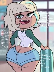 1girls 2020s 2023 ass ass_cleavage ass_focus big_ass big_butt blue_bottomwear bottom_heavy bubble_ass bubble_butt butt_crack butt_crack_outline comic denim_shorts disney disney_xd fat_ass fat_butt female female_only freckles green_eyes hair_streak happy huge_ass huge_butt instantnudeles jackie_lynn_thomas large_ass large_breasts large_butt light-skinned_female light_skin looking_at_viewer looking_back minishorts rear_view short_hair shorts skateboard smile solo solo_female standing star_vs_the_forces_of_evil talking thick_ass thick_butt thick_thighs thighs tight_clothing tomboy western_art western_cartoon wide_hips