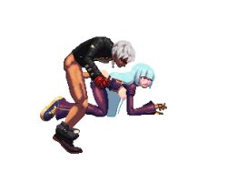 ahe_gao blue_hair doggy_style k' king_of_fighters kula_diamond leather leather_clothing leather_jacket m.u.g.e.n snk white_hair