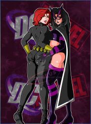 2girls artist_request ass ass_focus ass_grab avengers big_ass big_butt birds_of_prey black_hair black_widow_(marvel) cape crossover dat_ass dc dc_comics duo fat_ass fat_cheeks female female_only groping groping_ass helena_bertinelli huntress_(dc) justice_league light-skinned_female lipstick marvel marvel_comics multiple_girls natasha_romanoff red_hair scarlett_johansson short_hair straight_hair superheroine tight_ass tight_fit touching