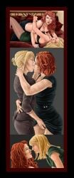 2girls arosto2019 ass big_ass black_widow_(marvel) blonde_hair breasts curvy curvy_female duo female female/female female_only groping gwyneth_paltrow human human_only iron_man_(series) iron_man_2 kissing lesbian lesbian_kiss lesbians light-skinned_female light_skin lowres marvel marvel_cinematic_universe natasha_romanoff pepper_potts red_hair scarlett_johansson straight_hair superheroine wide_hips yuri