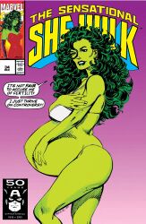 1girls big_breasts bra comic_cover cover_page curly_hair edited edited_official_artwork female female_only green_eyes green_hair green_skin hulk_(series) john_byrne marvel marvel_comics pinup pregnant she-hulk solo usuarioregular2600