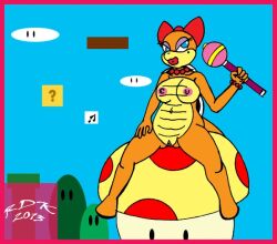 2013 accessory alternate_breast_size anthro biped bow_ribbon breasts female fictional_species genitals hair_accessory hair_ribbon hairbow koopa koopaling lipstick makeup mario_(series) nintendo nipples nude outside pipes pussy reddragonkan ribbons scalie scepter solo super_mario_bros. wendy_o._koopa