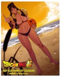 alternate_costume bikini crossover dragon_ball dragon_ball_super eizouken_ni_wa_te_wo_dasu_na! female gogeta_(cosplay) jacket keep_your_hands_off_eizouken middle_finger oddabellatay pale-skinned_female pale_skin poster sayaka_kanamori solo swimsuit todd_l._milhouse toddabella